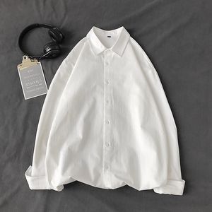 Camisa blanca de moda coreana de otoño para hombre, camisas informales de manga larga, Tops con botones sueltos en rosa, caqui y negro, 5X