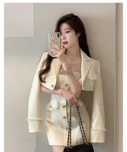Herfst Koreaanse modesets voor dames 2 stuks korte jasjas en hoge taille slanke derss lange mouw één stuk jurk set 240425