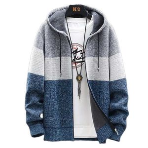 Automne coréen pulls à capuche pour hommes avec épais et velours cardigan pour hommes tricotés pullcoats patchwork veste mâle m-4xl 211221