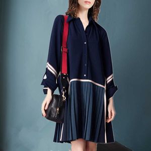 Herfst Koreaanse straat stijl shirt jurk vrouwen lange losse mouwen geplooid plus size ES 210615