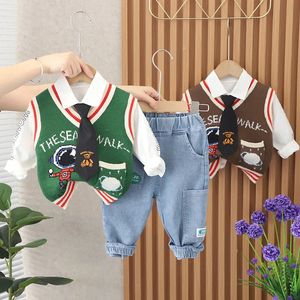 Automne Style coréen bébé garçon 3 pièces ensemble de vêtements espace astronaute pull gilet à manches longues chemise jean infantile enfant en bas âge costume 240106