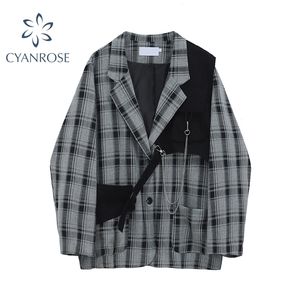 Automne coréen Vintage Plaid Blazer Casual Surdimension Female Suit Vestes Streetwear Dames Outwear Vêtements de mode 211006