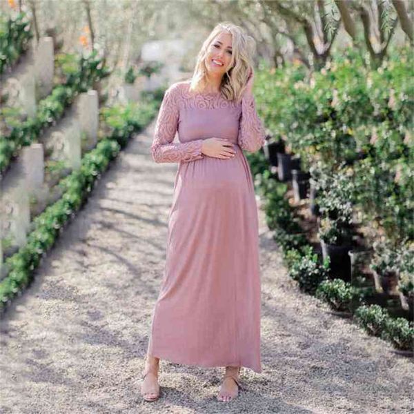 Vestido de encaje de otoño para embarazo, vestido de maternidad de manga larga, Vestidos de enfermería, ropa para mujer embarazada, Vestidos para Baby Shower 210922