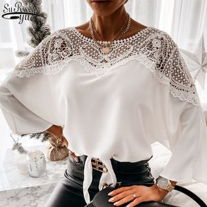 Herfst Kant Wit Blouse Vrouwen O-hals Crochet Floral Lange Mouw Shirt Borduurwerk Casual Sexy Office Dames Top Femme 12459 210427