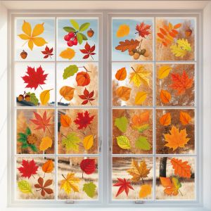 Autocollant de fenêtre à feuilles d'automne, impression double face, fenêtre et décorations de porte d'électricité statique, feuilles de feuilles d'érable, autocollants en verre,