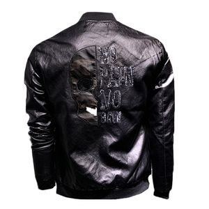 Automne Veste En Cuir Homme Plein Crâne Style Coréen Slim Vêtements En Cuir Tendance Cool Street Vêtements Hip Hop Mince Veste Pu Manteau 220115