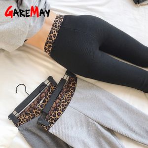 Automne leggings femmes léopard taille fil vertical pantalon porter coton haut neuf pantalon leggins mujer 210428