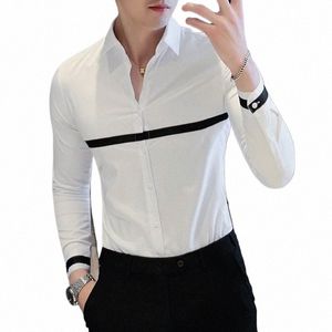 Herfst Lg Mouwen Slim Fit Casual Busin Formele Dr Shirts Ribb Decorati Sociale Partij Kantoor Shirts Mannen Kleding u6DC #