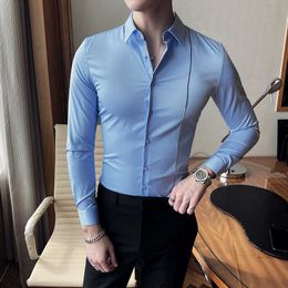 Herfst Lijn Geborduurde Heren Shirt Koreaanse Slanke Lange Mouw Casual Shirt Mannelijke Business Dress Tops Streetwear Chemise Homme 210527