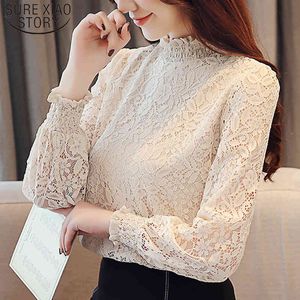 Herfst Long Sleeve Blouse Lace Women Tops Fashion Hollow Out Bloem Full Blouses Regular Office Lady 5810 50 210510