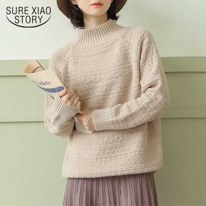 Automne à manches longues Chic hiver pull vêtements femmes demi col haut pull femmes lâche Vintage pull pulls 10916 210528