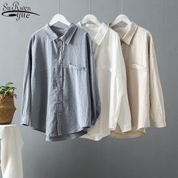 Camisas holgadas de manga larga de otoño para mujer, blusa de un solo pecho de Color sólido, tela de estilo coreano para oficina para mujer 6803 210427