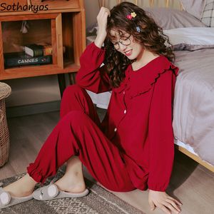 Herfst pyjama's met lange mouwen set vrouwen afslag kraag gezellige s-4xl groot formaat nachtkleding met één borsten borsten en broek lounge slijtage l220803