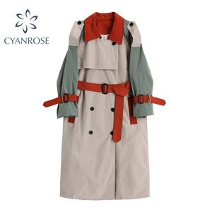 Automne à manches longues femmes Trench Coat mode Double boutonnage décontracté femmes mince ceinture manteau coupe-vent Long manteau femme 210417