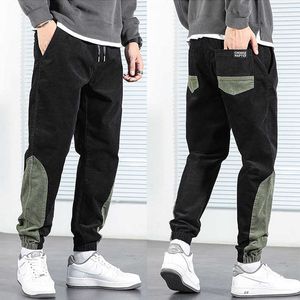 Herfst ly mode mannen jeans gesplitst designer casual corduroy lading broek overalls streetwear hiphop jogger brede beenbroek