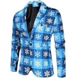 Herfst mannen blazer casual 3d fun print pak kerstblazer voor mannelijke vrije tijd single breasted nieuwjaars kleding