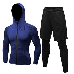 Conjunto de compresión de otoño para hombre, traje deportivo térmico para gimnasio, entrenamiento para correr, chándales, pantalón ajustado falso, abrigo deportivo 7HC7