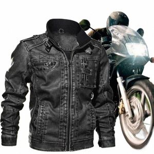 Automne hommes Fi Faux cuir col montant décontracté moto Biker veste manteau 0870 #