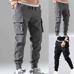 Automne hommes Hip Hop Harem Joggers mâle solide multipoche Cargo coupe maigre pantalons de survêtement 220811
