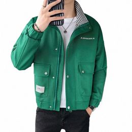 Otoño hombres chaqueta de alta calidad High Street Hip Hop uniformes de motocicleta calle abrigo coreano Fi Twill Mtage chaqueta verde nuevo T3xz #