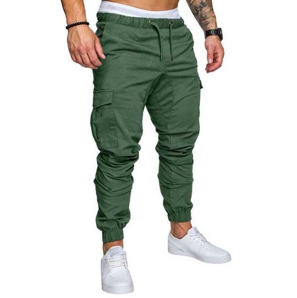 Pantalones de otoño para hombres Hip Hop Harem Joggers 2021 Nuevos pantalones masculinos para hombre Sólido Multi-Bolsillo Cargo Skinny Fit Sweetpants Y0811