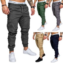 Pantalones de otoño para hombre, pantalones para correr estilo harén de Hip Hop, novedad de 2020, pantalones para hombre, pantalones de chándal estilo ceñido Cargo multibolsillos lisos para hombre 330p