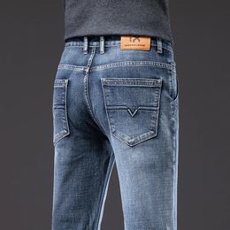Herfst Heren Regular Fit Stretch Jeans Klassieke Stijl Rokerig Grijs Mode Toevallige Denim Broek Mannelijke Merkbroek Blauw 2312129