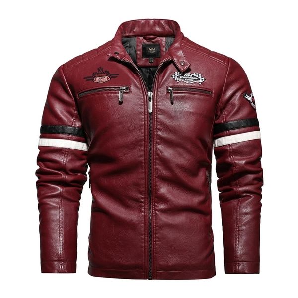 Automne hommes Air Force pilote moto veste en cuir mode mosaïque rouge manteau 210923