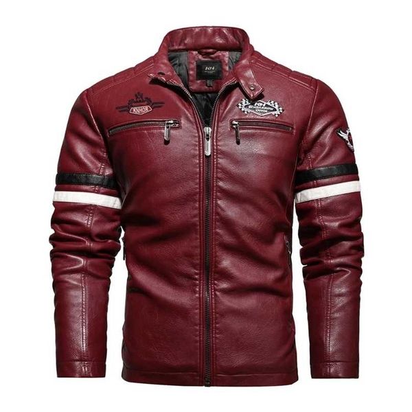 Automne hommes Air Force pilote moto veste en cuir mode mosaïque rouge cuir manteau 211119