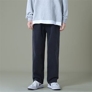 Pantalon à jambes larges en Denim noir pour homme, Streetwear, droit, ample, taille élastique, Style coréen, automne, 220813