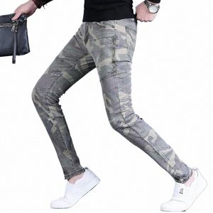 Herfst Mannen Camoue Jeans Casual Slim Fit Rechte Pijpen Broek Streetwear Fi Cott Legergroen Denim Broek CP2071 G9LW #