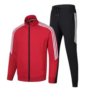 Ensemble de sports de loisirs pour hommes d'automne tendance masculine Trend à trois barres à deux cas à deux pièces Spring and Automn Fitness Running Set