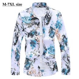 Herfst heren lange mouwen bloem shirt Chinese stijl afdrukken mode business slim fit casual shirts plus size 5XL 6XL 7XL 210708