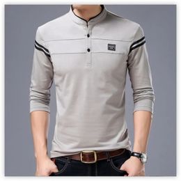 Otoño hombres mandarín cuello camisetas de manga larga tendencia delgada algodón estilo coreano polo camisa etiquetado tops masculinos para primavera 4xl 240102