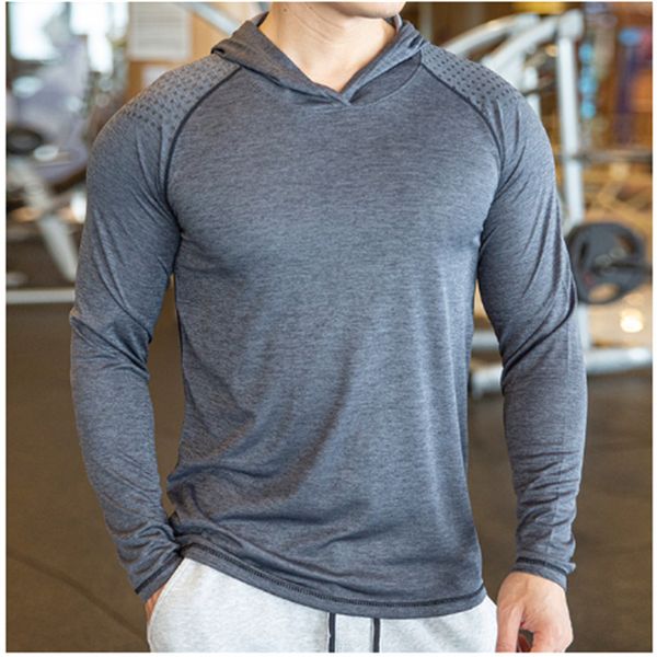 Camiseta gruesa para correr de otoño e invierno para hombre, camisetas de manga larga con capucha para gimnasio, Top de entrenamiento físico, S-2XL deportiva transpirable de secado rápido