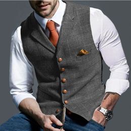 Herfst Heren Vest Jas Mannen Populaire Plaid Slanke Fit Vest Mouwloze V-hals Business Single Breasted Button Pocket