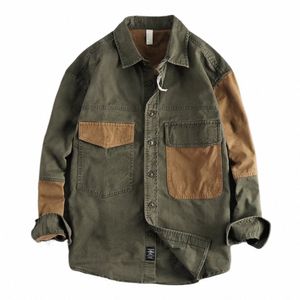 Automne hommes Vintage couleur bloc vêtements de travail veste décontracté chemise ample j7O1 #