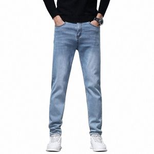 Automne Hommes Vintage Stretch Jeans Bleu clair Cott Petit Busin Droit Corée Denim Pantalon Homme Marque Plus Taille 28-40 n4l1 #