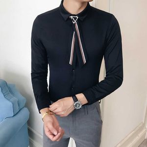 Otoño hombres camisas casual slim fit camisa de manga larga hombres boda prom camisas blancas vestido hombres streetwear chemise homme 210527