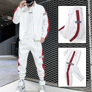 Automne Hommes Sports Set Veste + Pantalon Deux Pièces Ensemble Mens Casual Survêtement Mode Streetwear Mâle Vêtements Ensemble Jogging Costume 211222