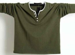 Autumn Men T Shirt Button Big Tall Cotton Long Sleeve T Shirts Men Big Size Casual T -Shirt Solid 5xl Fit TEE Top Man 2103252642775