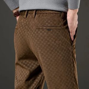 Automne hommes velours côtelé pantalons décontractés mode plaid affaires coupe droite hommes pantalons décontractés café argent gris hommes marque vêtements 240217