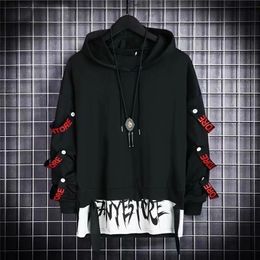 Automne hommes sweat à capuche décontracté noir sweats à capuche hauts Techwear Hip Hop Harajuku Patchwork japonais Streetwear hommes 3XL 220813