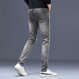 Herfst heren jeans designer broek zakelijke leisure broek katoen slanke been elastische mode klassieke 2021 2022 stijl broek denim mannelijke donkergrijze kleur puls maat W28-W38