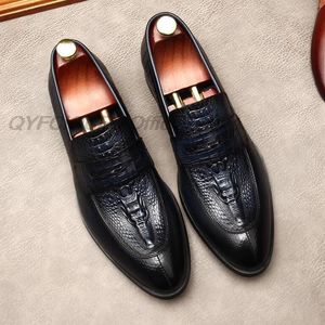 Mocassins d'automne en cuir véritable pour hommes, chaussures de soirée de mariage, noires, marron, à la mode, sans lacet, chaussures formelles en Crocodile