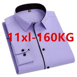 Autumn Mens Office Shirt Losse mouwen losse plus maat 10xl 11xl 9xl Formele jurk Bedrijfshirt Blauw Zwart Patch Work 160kg 240518