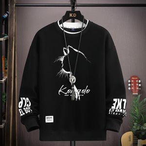 Automne hommes sweat croquis chat imprimé à manches longues t-shirt mode vêtements noir O cou Harajuku Design exclusif haut 240201