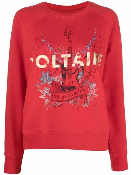 Zadig Voltaire Apparel Marque de mode sportswear lettre d'aile de guitare impression dorée coton col rond rouge femmes mode classique marée pur coton hauts de luxe