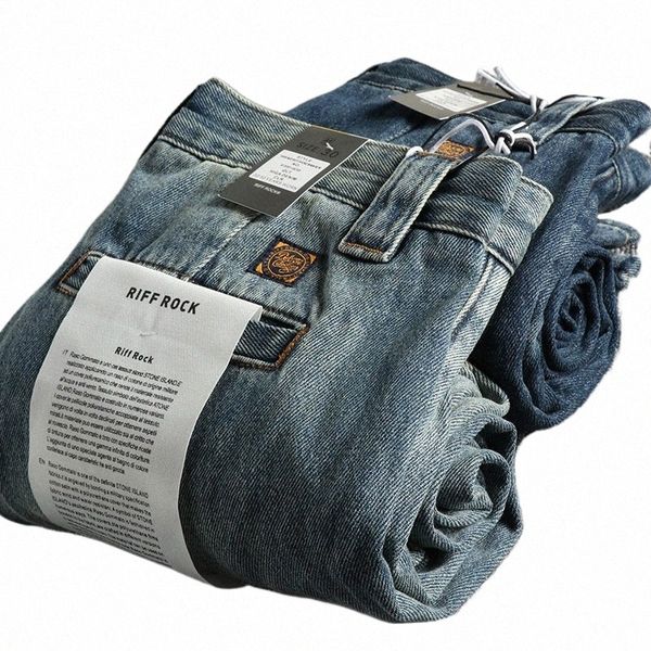 Otoño nuevo americano retro peso pesado sarga denim jeans hombres fi 90% cott wed viejo suelto recto juvenil pantalones casuales q2d3 #