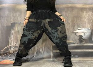 Herfst nieuwe kunststijl vrouwen elastische taille losse casual jeans splice vintage print katoen denim broek vrouwelijke jeans S264 H09081892693